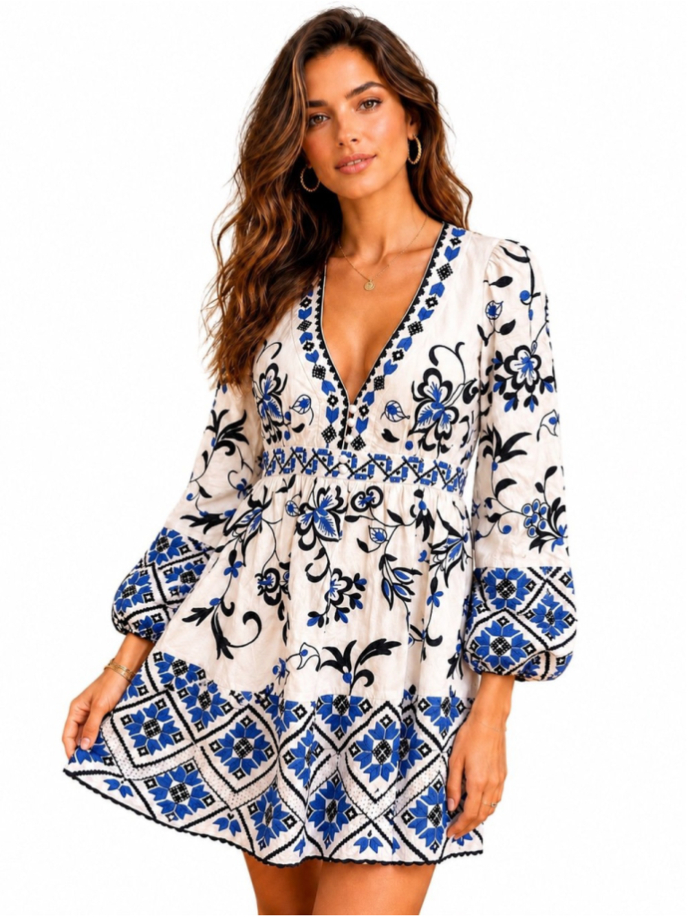 Anthropologie Sweetheart Embroidered Blue White Mini Dress